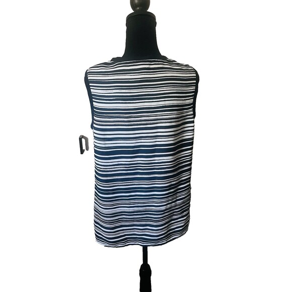Black Label by Chico's Navy Striped V-Neck‎ Sleeveless Top Womens Size M Blouse - Picture 5 of 7